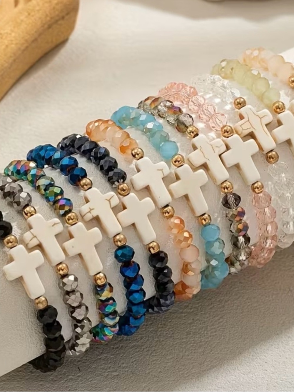 Multi-Color Beaded Cross Stretch Bracelet- Random Color - Price for 1 Bracelet - Picture 5 of 5